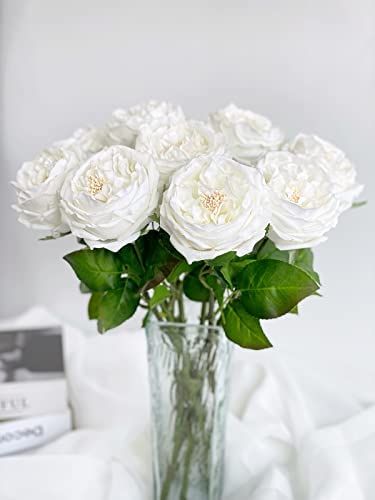 YalzoneMet White 4 Pcs Rose Artificial Flowers Natural Real Rose Touch Faux 17.7 Inch Single Long... | Amazon (US)