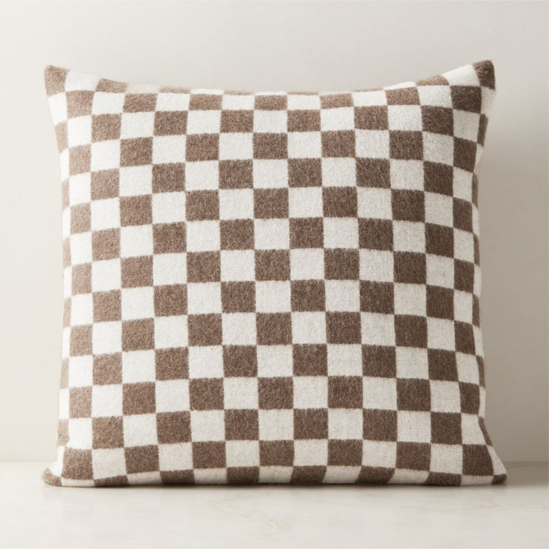 Henley Taupe and Ivory Checked Alpaca Throw Pillow with Down-Alternative Insert 23" | CB2 | CB2