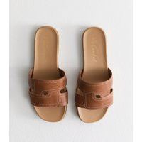 Women's Extra Wide Fit Tan Woven Look Cut Out Faux Leather Sandals Vegan New Look | New Look (UK)