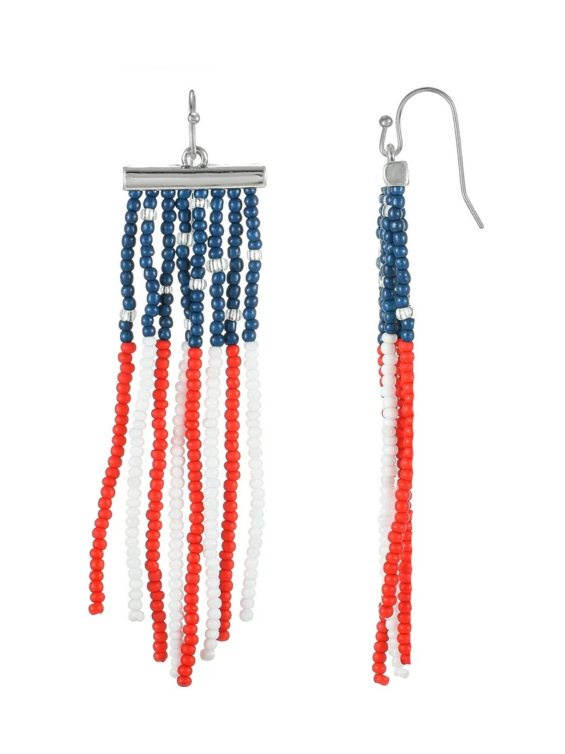 Way to Celebrate Americana Flag Seed Bead Drop Earrings, 1 Pair | Walmart (US)