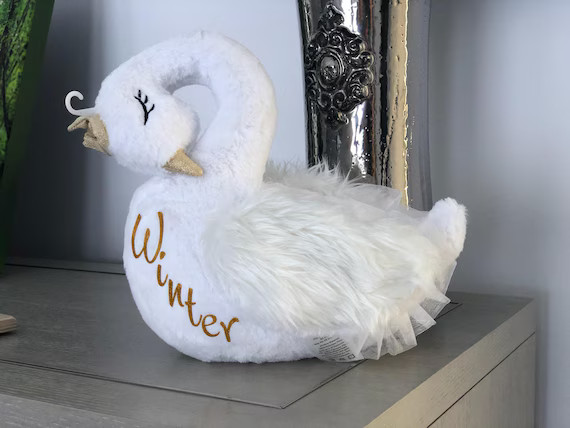 Personalized White Swan Plush for Baby Girl or Boy, Swan With Crown Stuffed Animal, Flower Girl C... | Etsy (US)