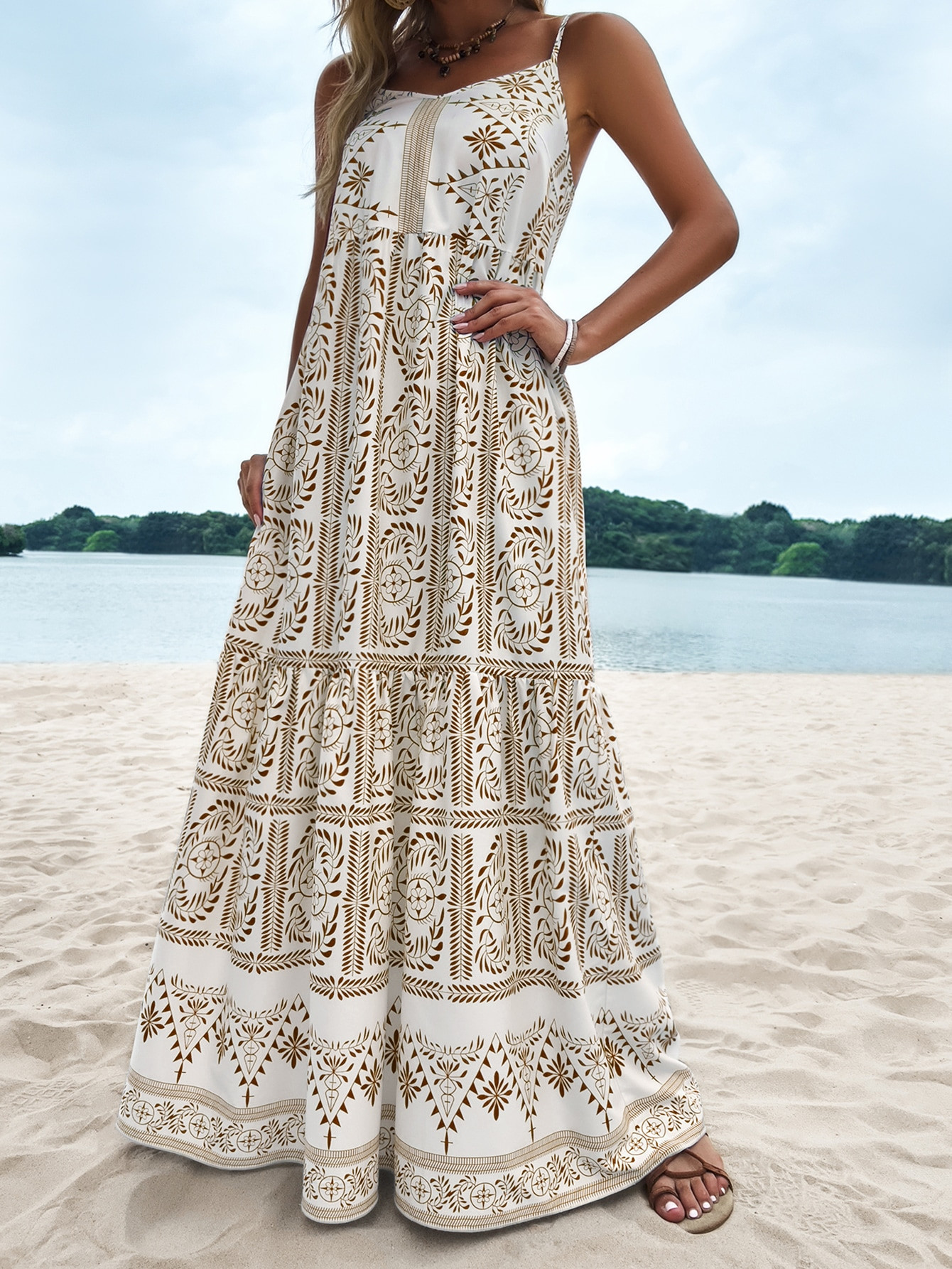 SHEIN VCAY Allover Plants Print Ruffle Hem Cami Dress | SHEIN