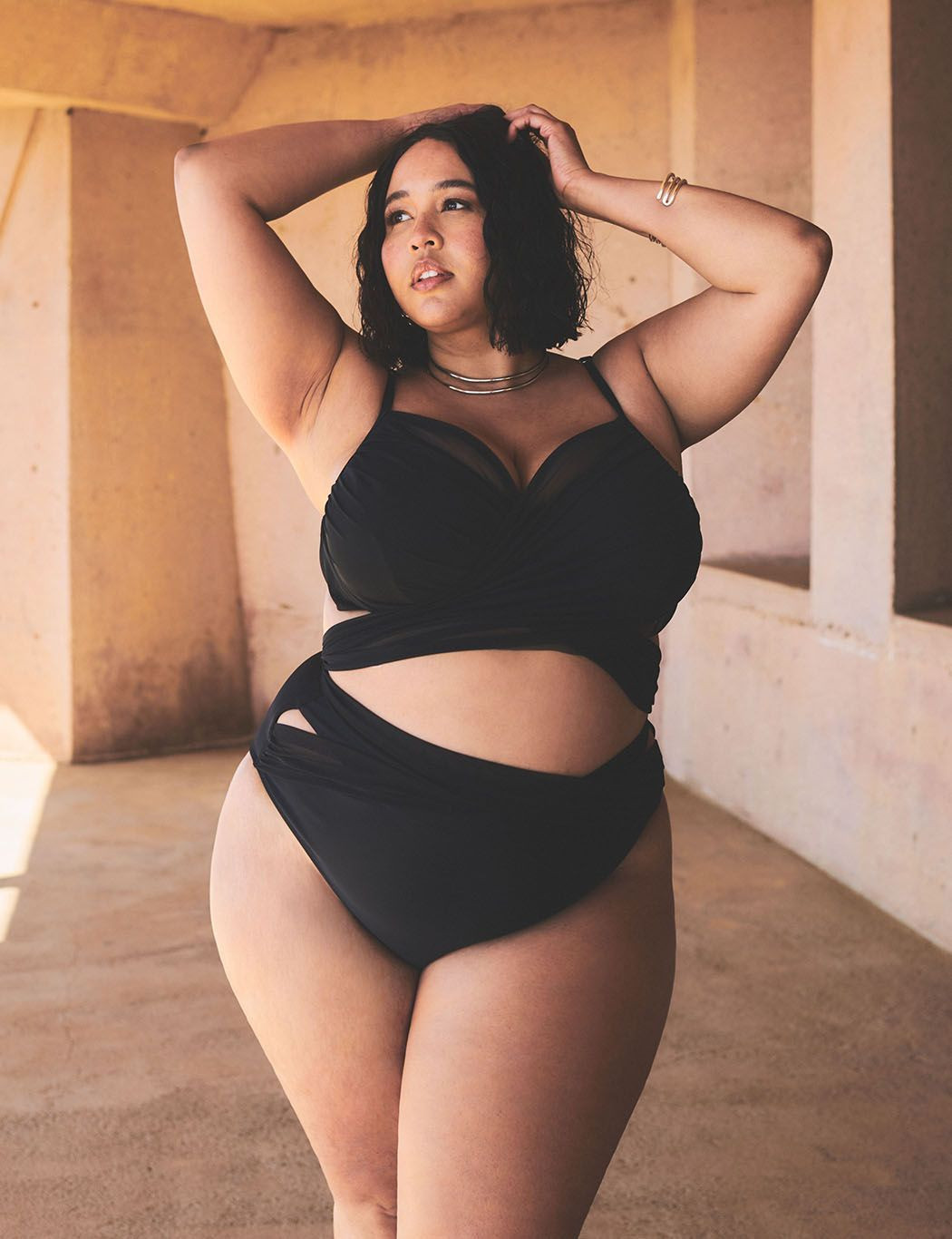 Gabi Fresh Swim x ELOQUII Wrap Detail Mesh High Waisted Bikini Bottom | Eloquii