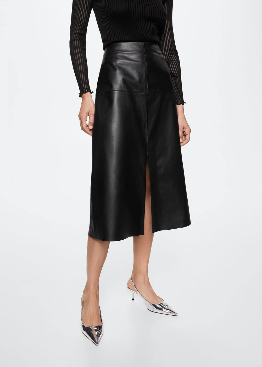 100% leather midi skirt -  Women | Mango United Kingdom | MANGO (UK)