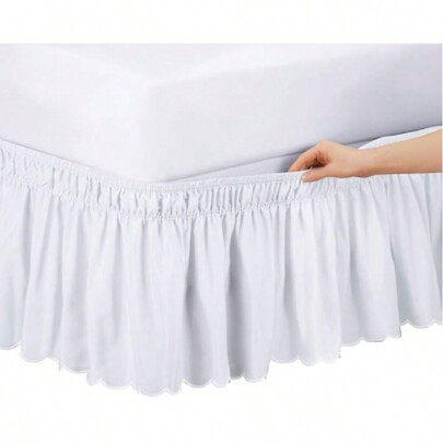 Scalloped Elastic Bed Wrap Around, Easy Fit, Dust Ruffle Bedskirt, White, Twin/Full | SHEIN