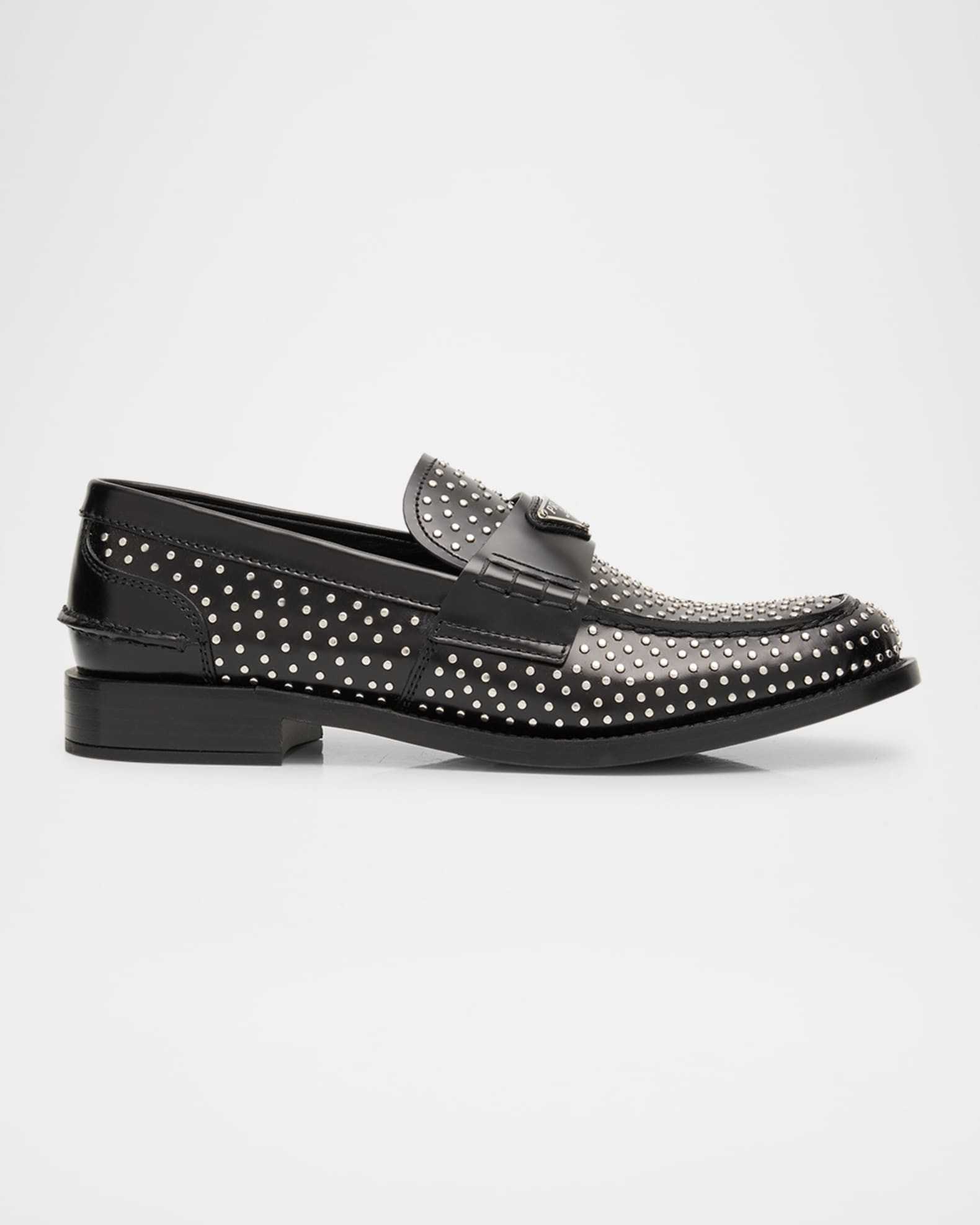 Spazzolato Leather Studded Loafers | Neiman Marcus