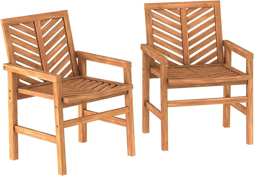Walker Edison 2 Piece Outdoor Patio Chevron Wood Chair Set All Weather Backyard Conversation Gard... | Amazon (US)