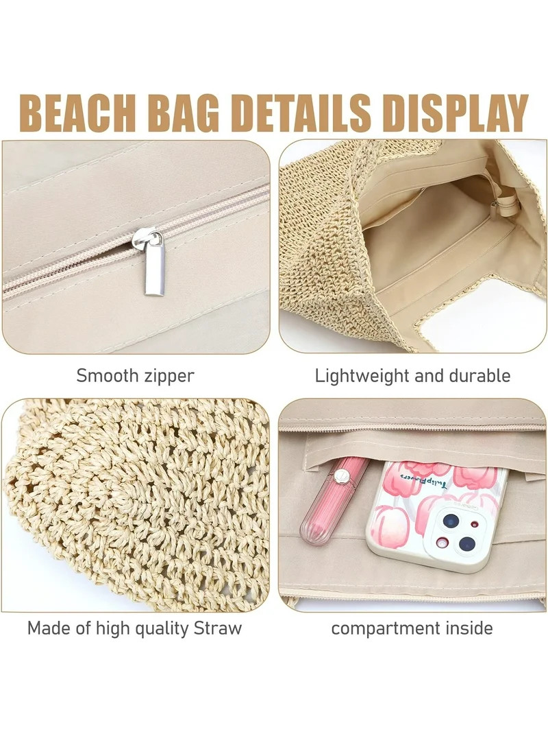 Gocvo Straw Beach Bag for Women Summer Woven Beach Tote Bag Shoulder Handbags Boho Bag | Walmart (US)