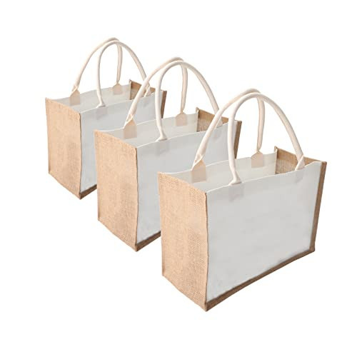 Jute Burlap Tote Bag,MEIANJUN Jute Beach Bags, Convenient decoration, retro tote Bag, country chic，wedding,Shopping,Beach,Travel,Arts and Crafts DIY，Bag(14.5*10.7*6.5 3pcs) with Handle Grocery Bag | Amazon (US)