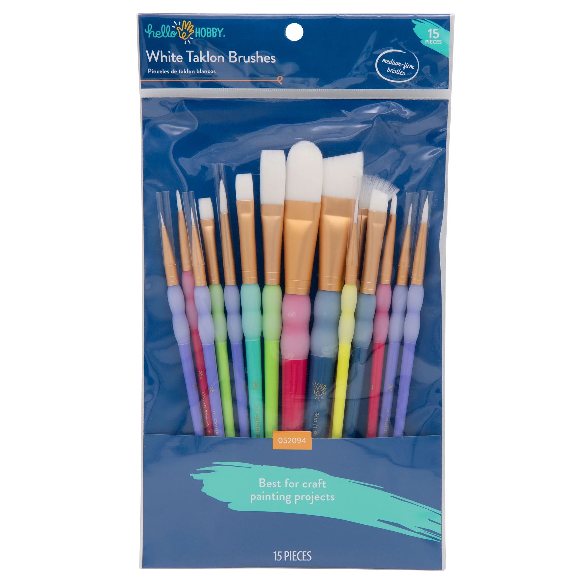 Hello Hobby Variety Craft White Taklon 15pc Synthetic Paint Brush Set, Adult, Teen | Walmart (US)
