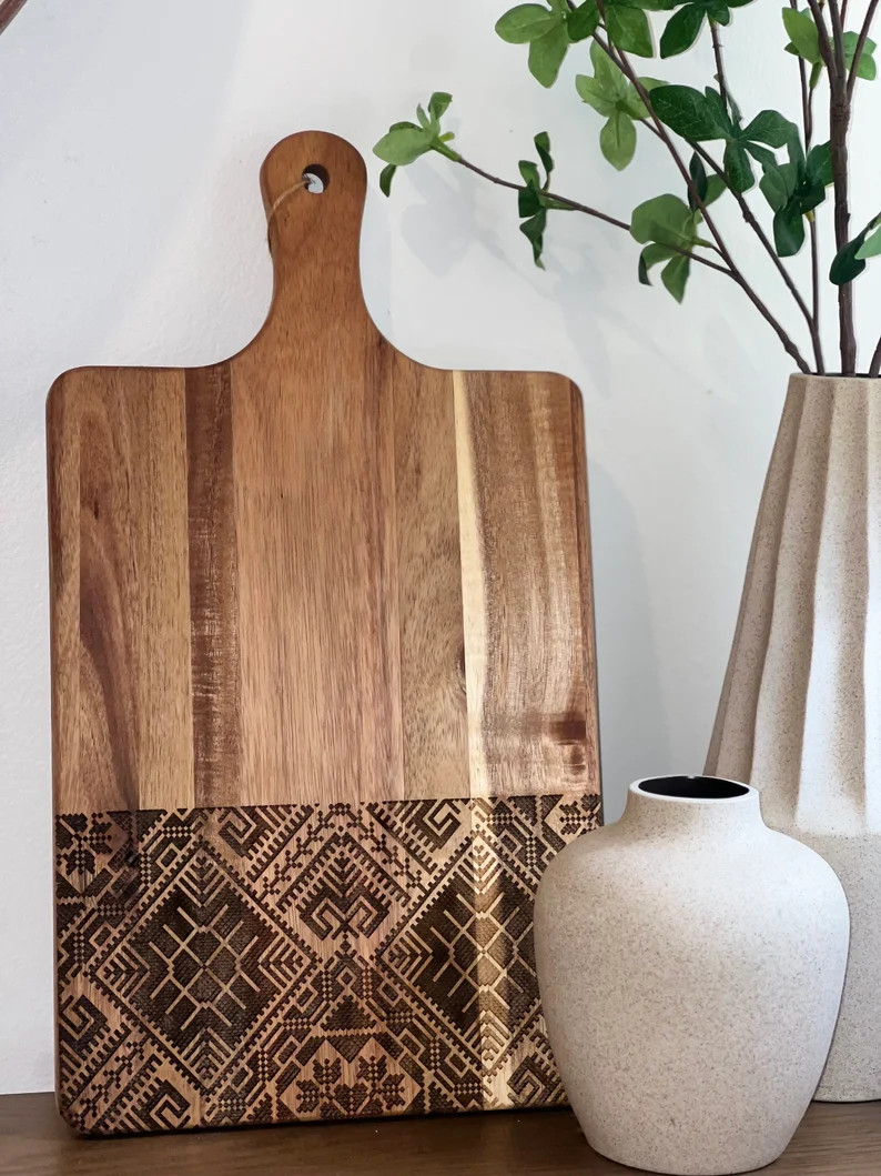 Modern Tatreez Acacia Wood Serving Board Laser Engraved Tatreez Palestine Inspired Islamic Modern... | Etsy (US)