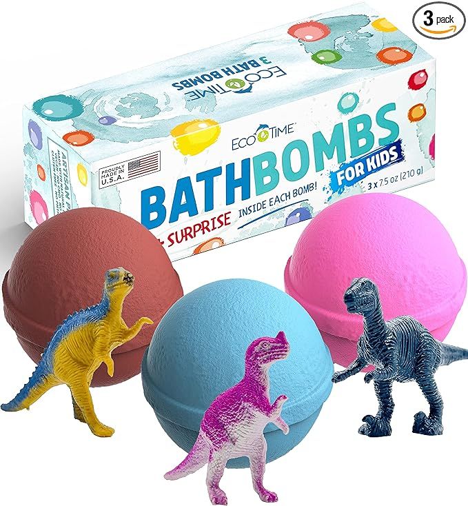 Handmade Bath Bombs for Kids with Dinosaur Inside - Bubble Fizzies with Essential Oils Multicolor... | Amazon (US)