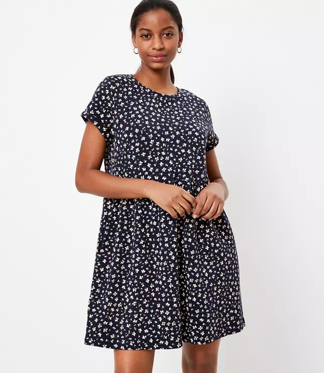 Floral Button Back Swing Dress | LOFT