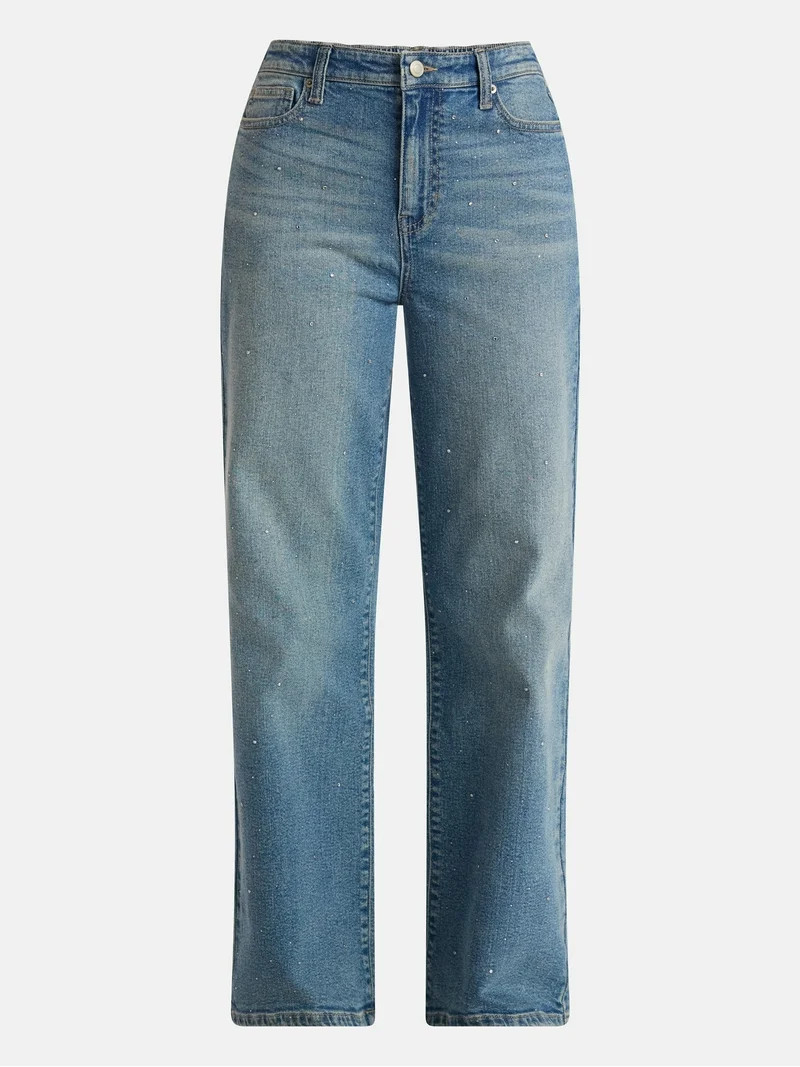 No Boundaries Studded Wide Leg Jeans, 31'' Inseam, Women’s | Walmart (US)