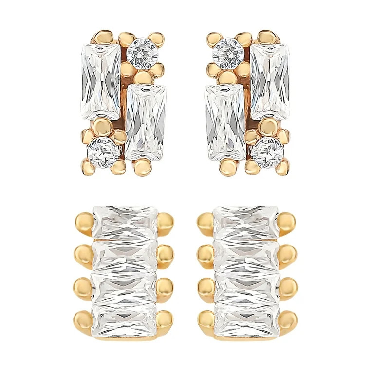 JS Jessica Simpson Women’s Gold Plated Sterling Silver CZ Stud Earring Set, 2 Pairs | Walmart (US)