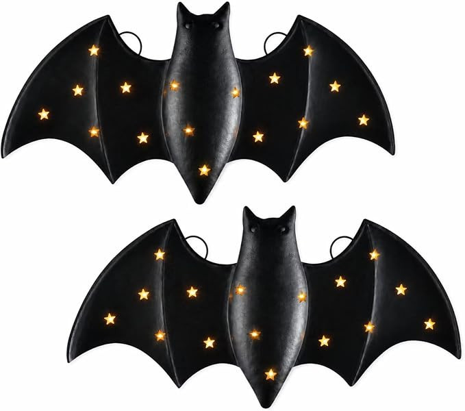 Twinkle Bats 3D LED Halloween Plastic Wall Decor, Indoor Outdoor, 2 Pack | Black finish, star cut... | Amazon (US)
