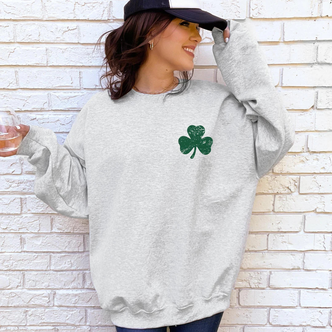 Retro Shamrock Sweatshirt, Womens St Patricks Day Sweatshirt, Lucky Sweatshirt, Cute Shamrock Swe... | Etsy (US)