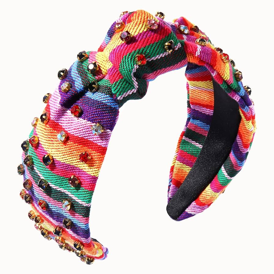 HEIDKRUEGER Knot Headband Mexican embroidered Fiesta Headband Colorful Rhinestone Hairband Mexica... | Amazon (US)