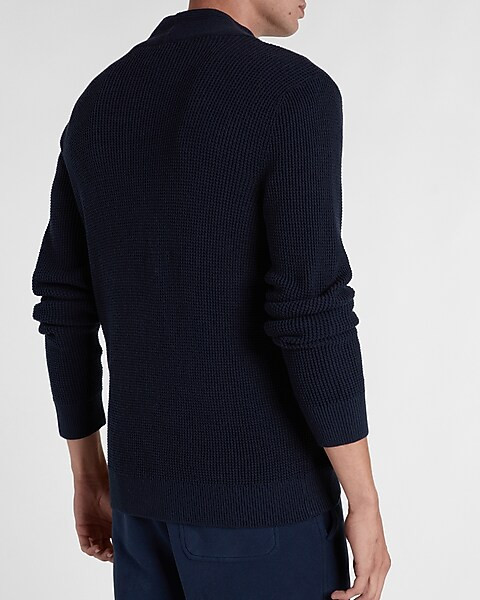Waffle Knit Shawl Collar Cotton Sweater | Express