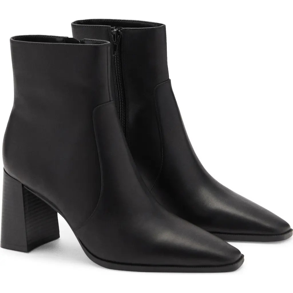 MANGO Block Heel Leather Bootie in Black at Nordstrom, Size 8.5Us | Nordstrom