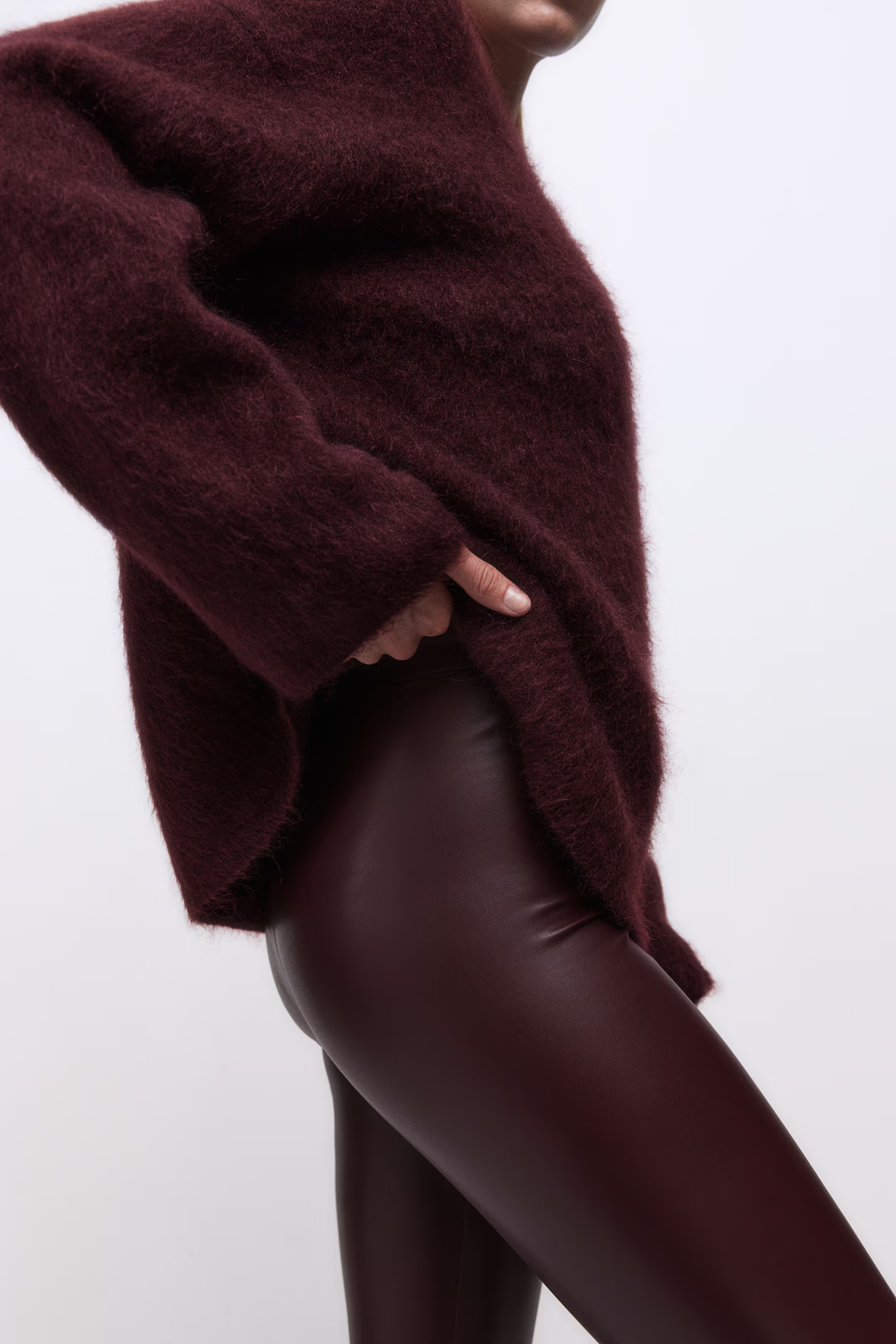 Coated leggings - Burgundy - Ladies | H&M GB | H&M (UK, MY, IN, SG, PH, TW, HK)