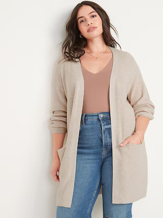 Textured Shaker-Stitch Long-Line Open-Front Sweater for Women | Old Navy (US)
