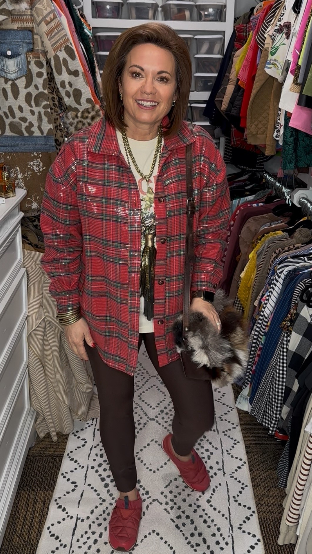 Cozy, festive, and a little bit sparkly. ✨
This sequin plaid shacket adds the perfect holiday pop, and I paired it with a graphic tee, brown faux-leather leggings, and my favorite red slip-ons for an easy December outfit.

⸻

holiday outfit, plaid shacket, sequin shacket, festive casual outfit, winter layers, faux leather leggings, red slip-ons, holiday style over 50, cozy holiday outfit, December outfit ideas, casual Christmas outfit, graphic tee outfit, winter fashion women, Christmas shacket outfit

⸻

#LTKholiday #LTKseasonal #LTKwomen #LTKover40 #LTKover50 #holidaystyle #festivefashion #winteroutfit #plaidshacket #christmasoutfit #everydaystyle #casualholidaystyle

#LTKmorningroutine #LTKHoliday #LTKootd