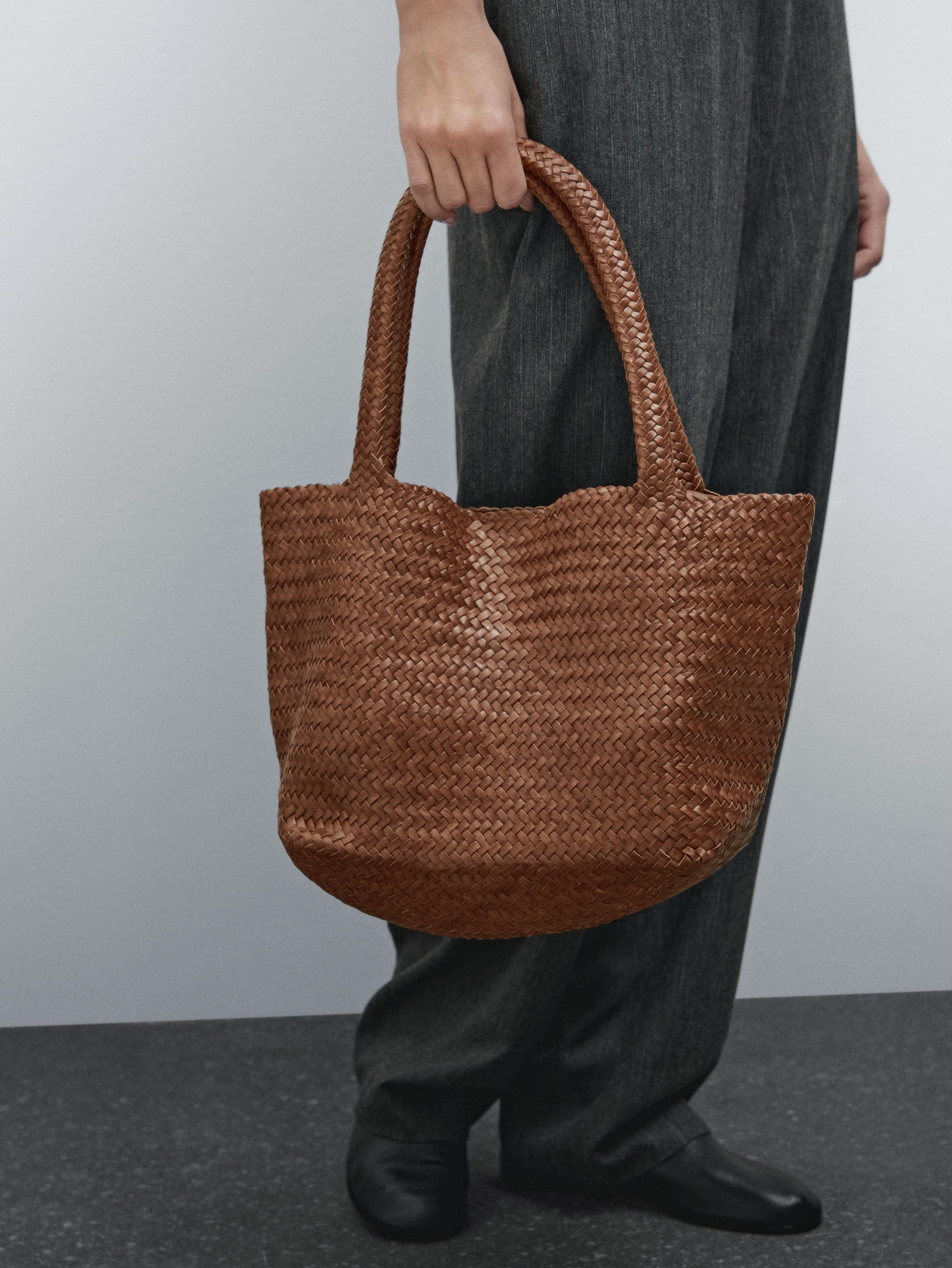 Braided leather half tote bag | Massimo Dutti US