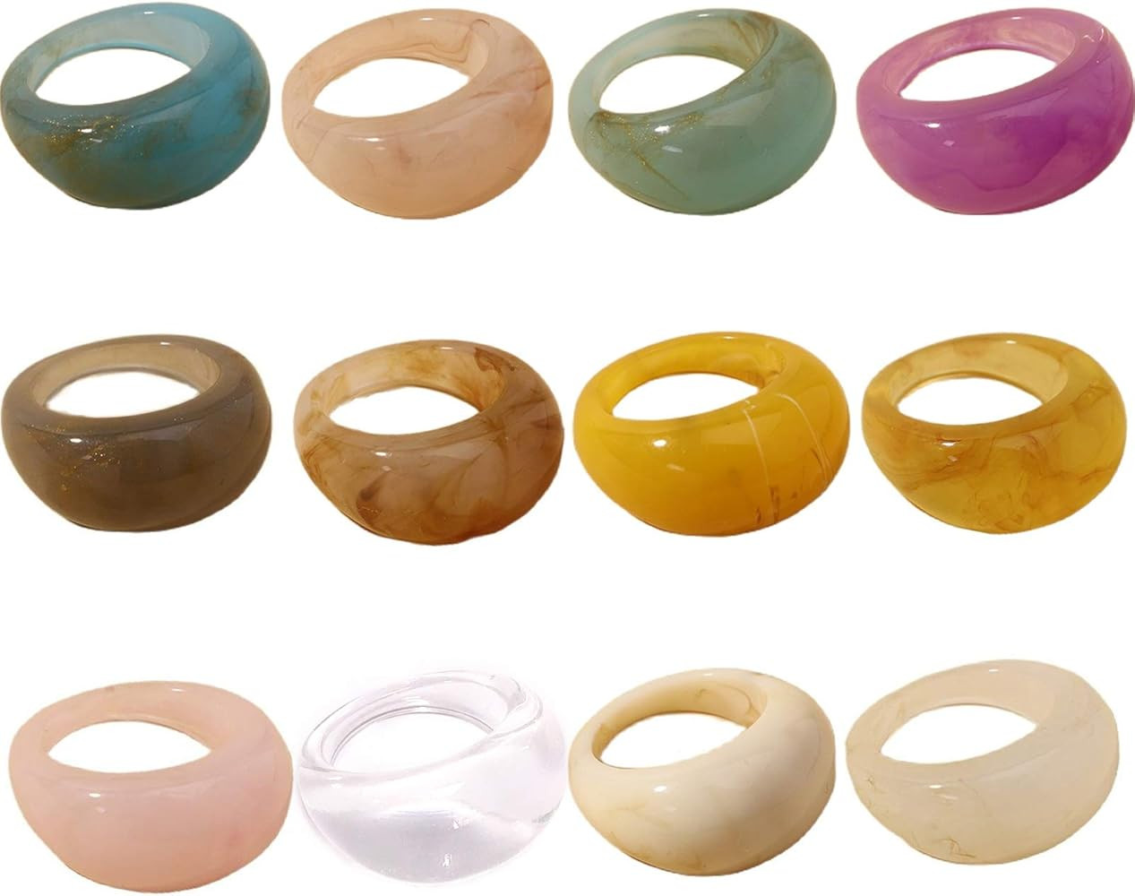 Set Resin Colorful Wide Thick Dome Knuckle Finger Stackable Joint Ring Retro Acrylic Transparent ... | Amazon (US)