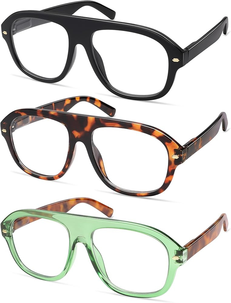 AMOMOMA 3 Pack Retro Blue Light Aviator Reading Glasses for Women Men,Oversized Large Computer Re... | Amazon (US)
