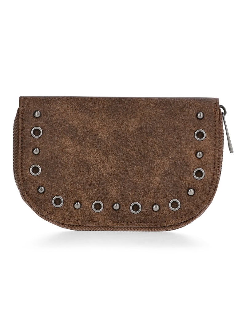No Boundaries Women's Fashion Moto Rounded Wallet, Brown | Walmart (US)