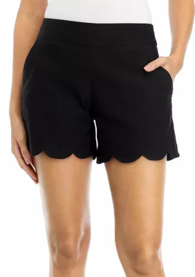 Crown & Ivy Women's Petite Millennium Scalloped Shorts, Black, 14P | Belk