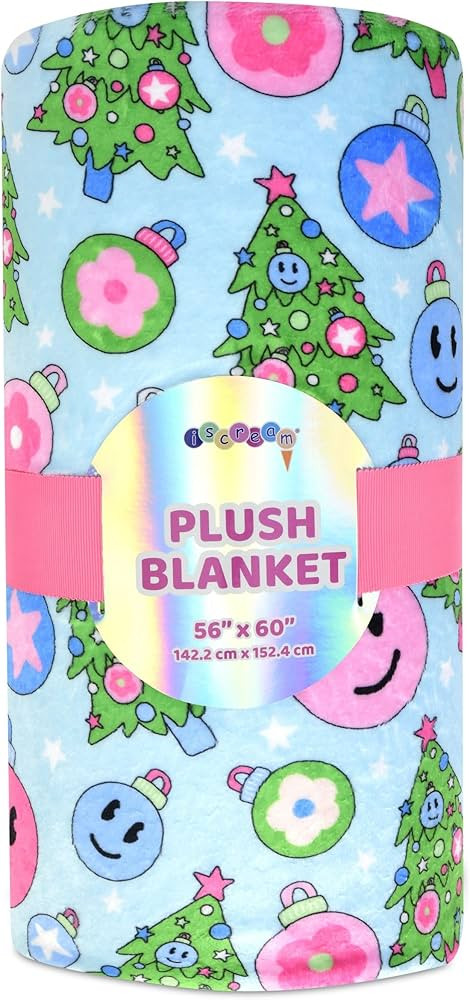 iscream Holiday Brights Silky Soft Plush 56" x 60" Premium Fleece Print Throw Blanket - Tree Trim... | Amazon (US)