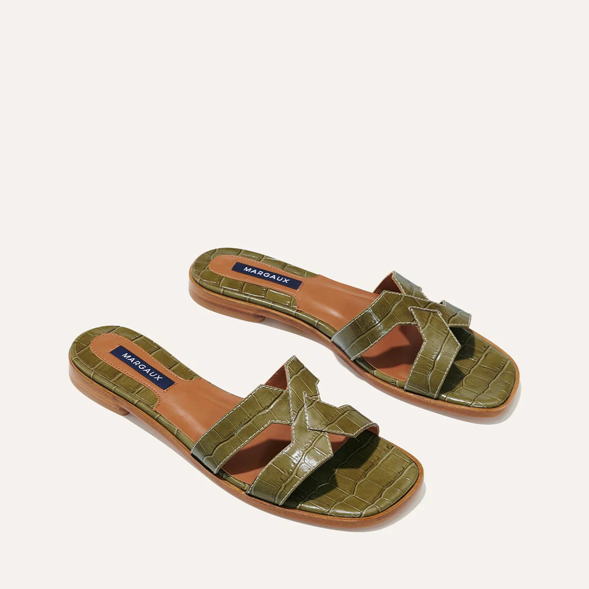 The MX Sandal - Olive Croc Embossed | Margaux
