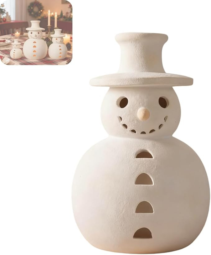 Terracotta Snowman Decor, Christmas Decorations Handmade Snowman Figurines, Winter Decor for Holi... | Amazon (US)