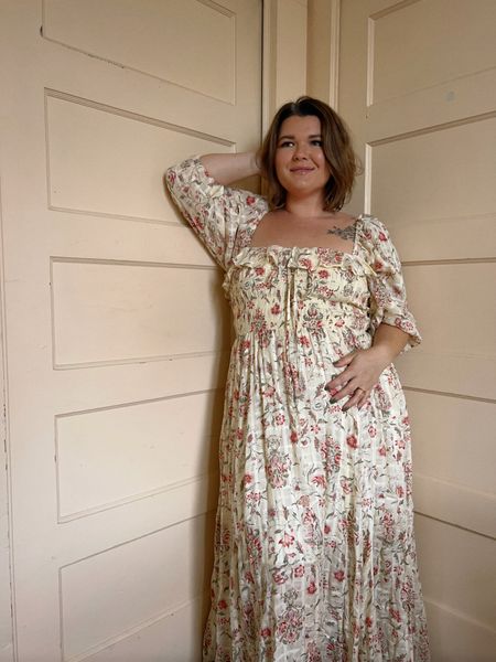Pulling out the free people printed oasis midi for a bump friendly option at 18 weeks. I sized down in this one to a medium. If you are normal or larger chested, go with your usual free people size  

#LTKcurves #LTKmidsize #LTKbump