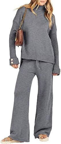 ANRABESS Women's 2 Piece Outfit Sweater Lounge Sets Long Sleeve Knit Pullover Wide Leg Pant Track... | Amazon (US)