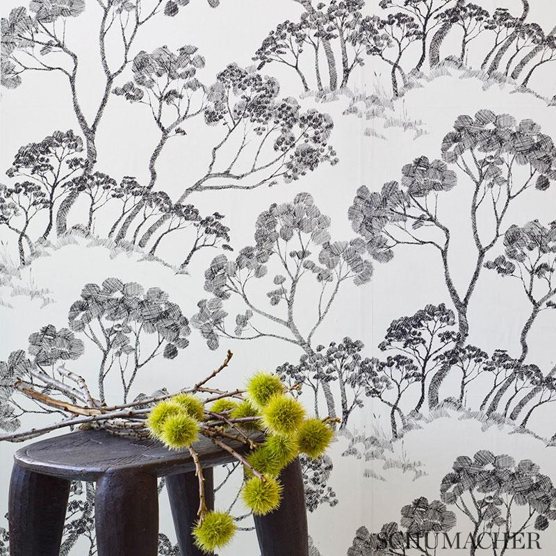 Schumacher Timber ! Black & White Wallpaper | DecoratorsBest