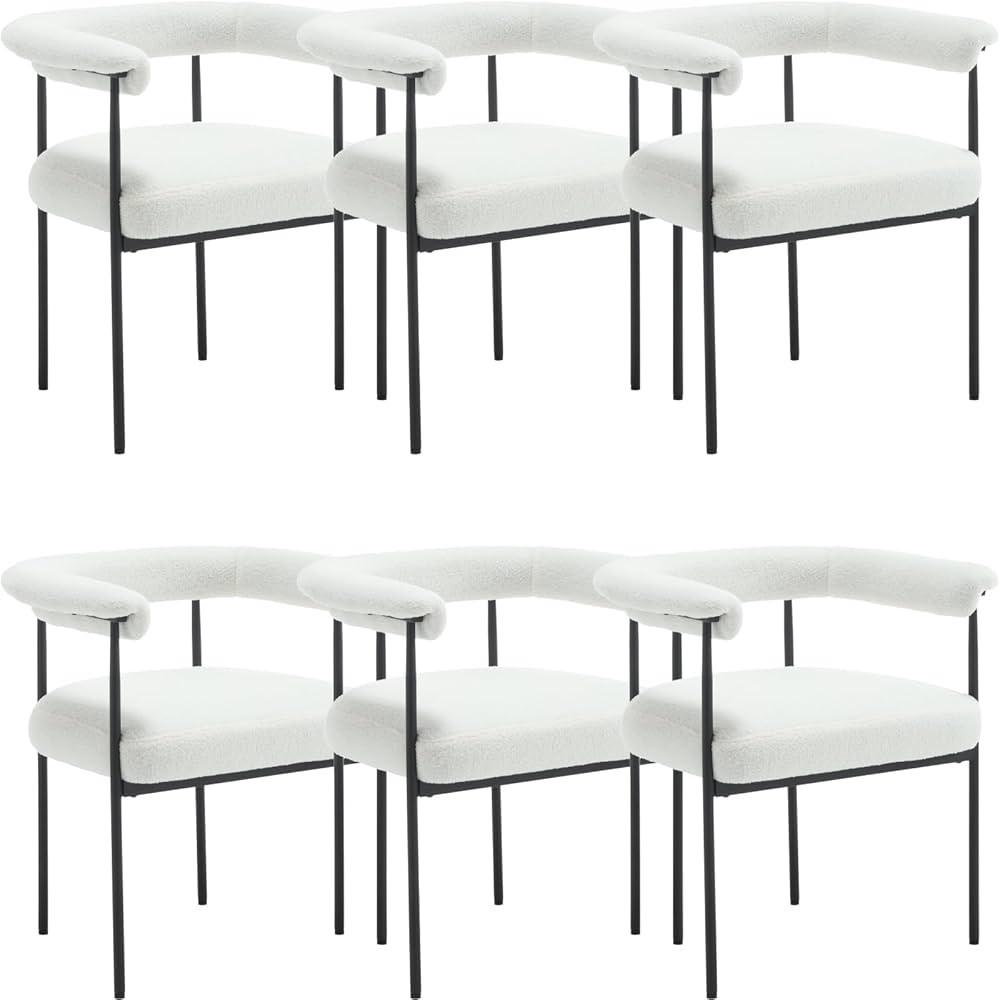 Modern Dining Chairs Set of 6, Upholstered Sherpa Side Chair Armchair with Barrel Backrest Black ... | Amazon (US)