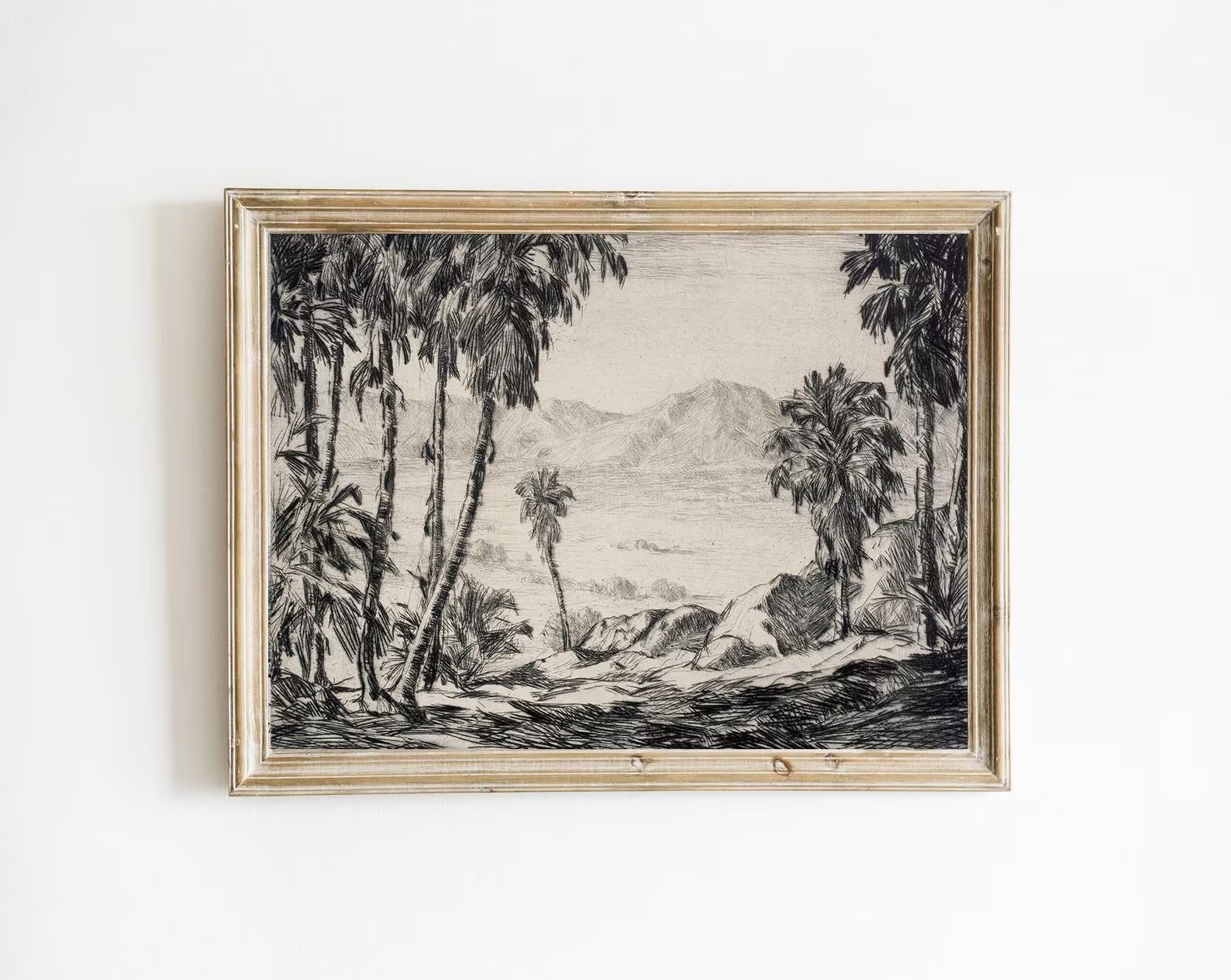 Printable Black and White Desert Palm Trees Landscape Vintage Horizontal Art Southwest Desert Abs... | Etsy (US)