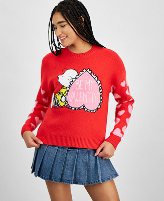 Hooked Up by IOT Juniors' Charlie Brown Be My Valentine Crewneck Sweater   - Macy's | Macy's