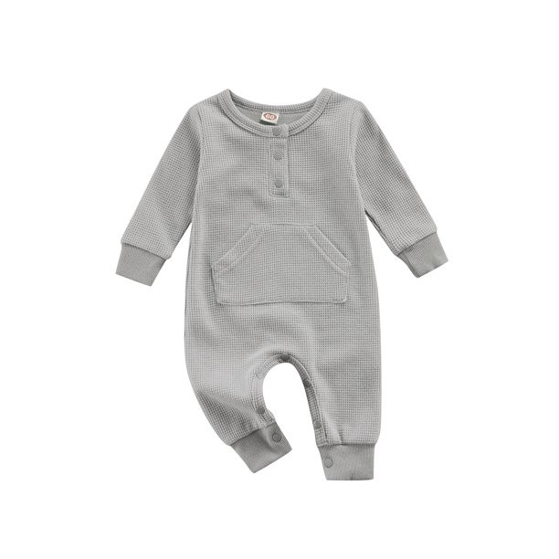 Kiapeise 0-18 Months Newborn Baby Boy Girl Fall Romper Clothes Unisex Infant Waffle Solid Long Sl... | Walmart (US)