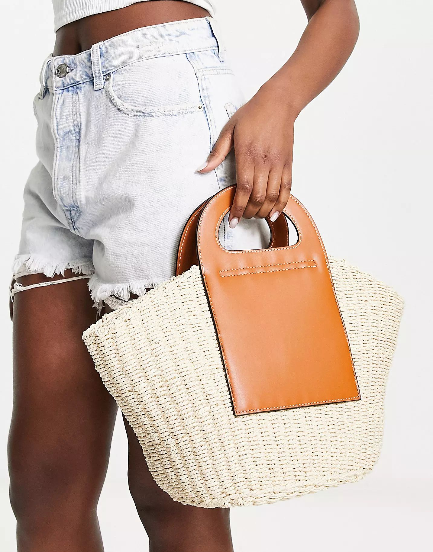 ASOS DESIGN straw tote bag with leather look handle | ASOS (Global)