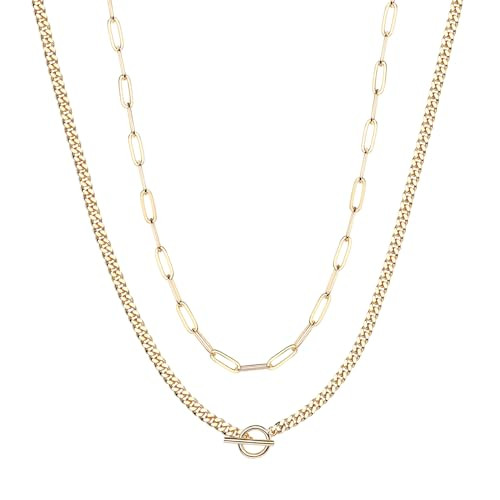 PAVOI Womens 14K Gold Plated Yellow Gold Double Chain Lock Style Necklace | Amazon (US)