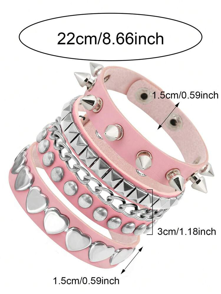 ROMWE Kawaii Fashionable Rivet Pink Y2K Bracelet, Suitable For Women's Daily, Party, Performance ... | SHEIN