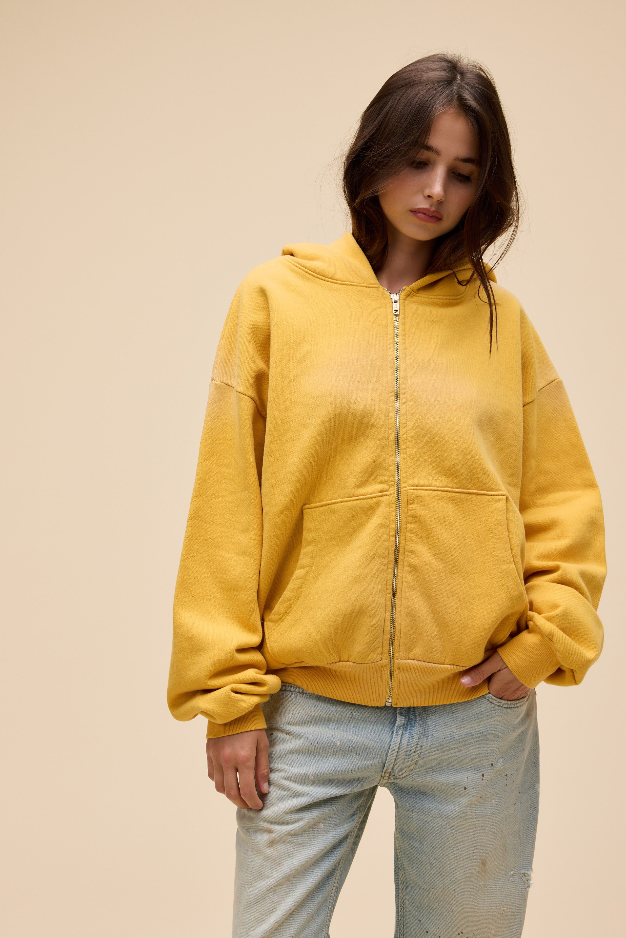 Solid Zip-Up Oversized Hoodie | Daydreamer