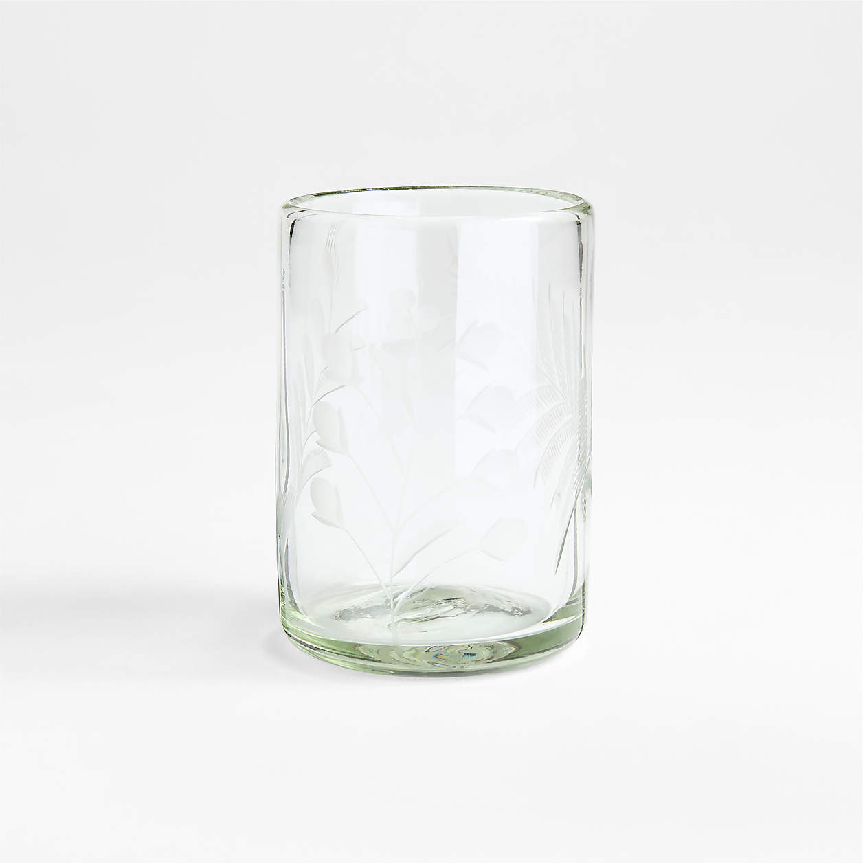 Harvest Floral Recycled Green 8-Oz. Etched Glass + Reviews | Crate & Barrel | Crate & Barrel