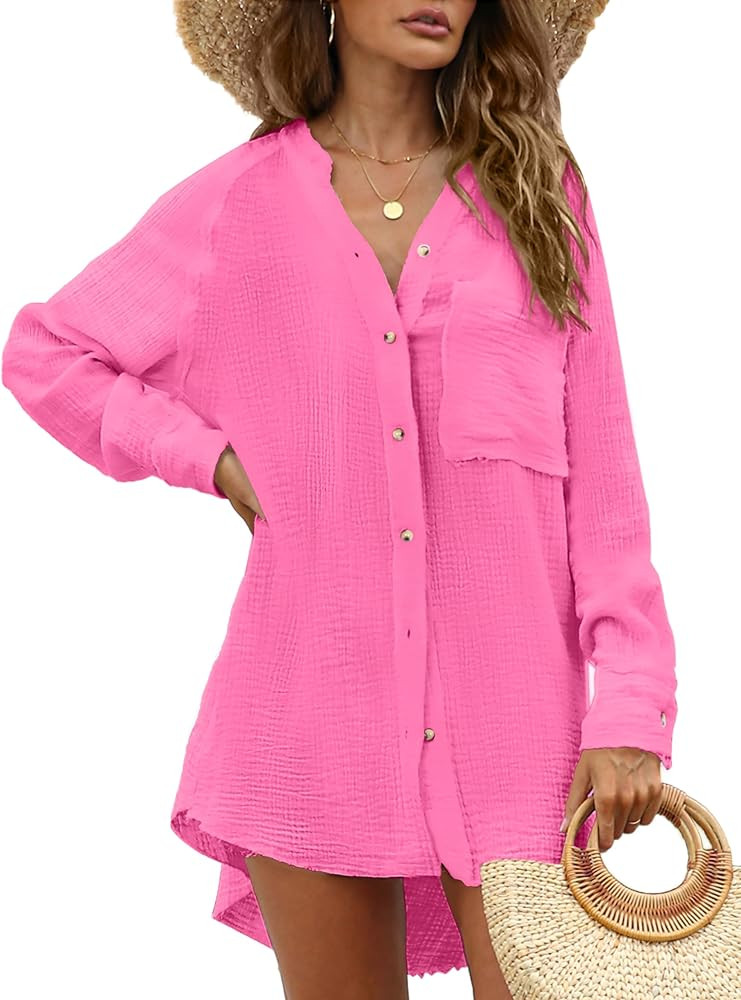 Womens Bathing Suit Cover Up Bikini Swimsuit Coverup Beach Cover Ups Button Down Shirts for Women | Amazon (US)