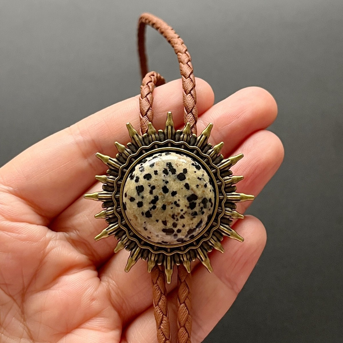 Natural Spotted Stone Bolo Tie Western Cowboy Vintage PU Rope Wedding Necklace | eBay US