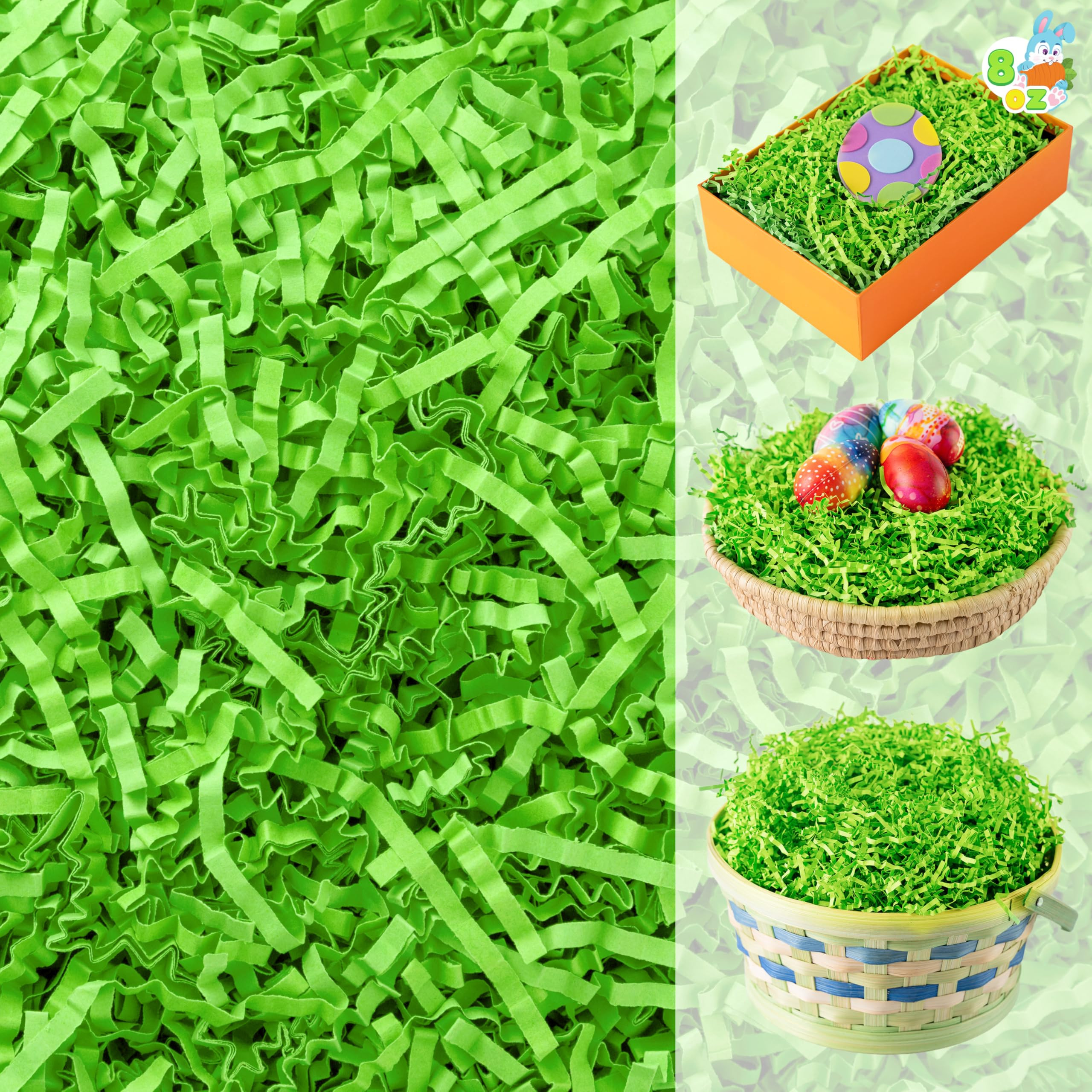 JOYIN 8oz Easter Grass, Pure Light Green Recyclable Paper Grass, Shred Raffia Crinkle Cut for Eas... | Amazon (US)